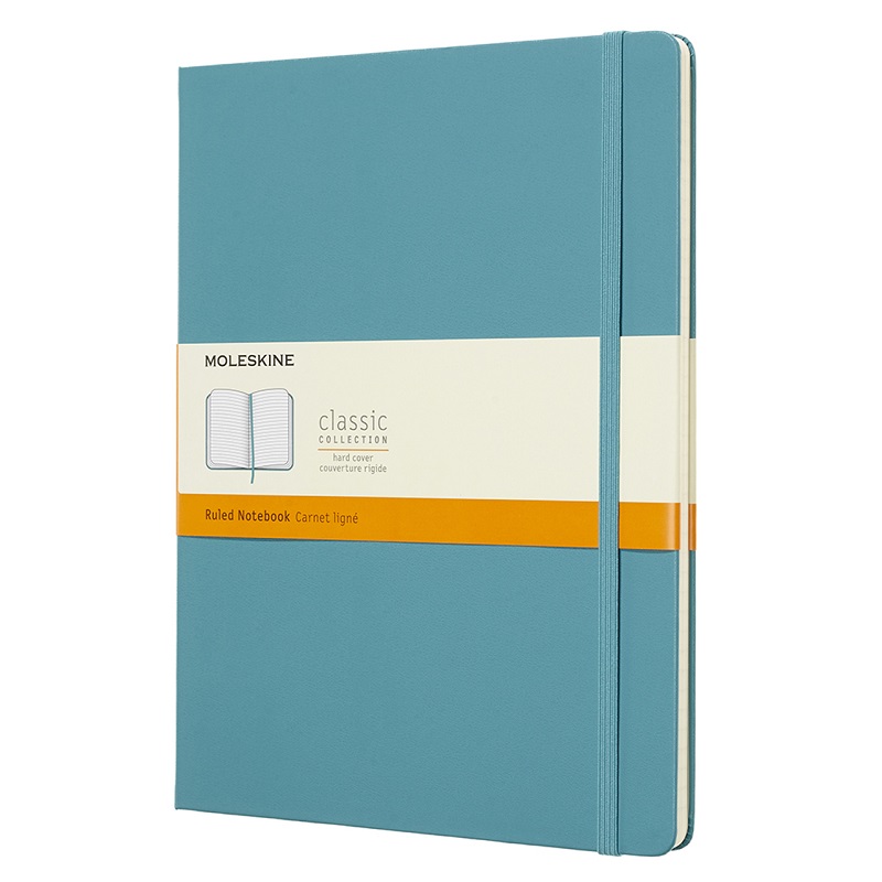Skicář MOLESKINE tvrdý linkovaný tyrkysový XL