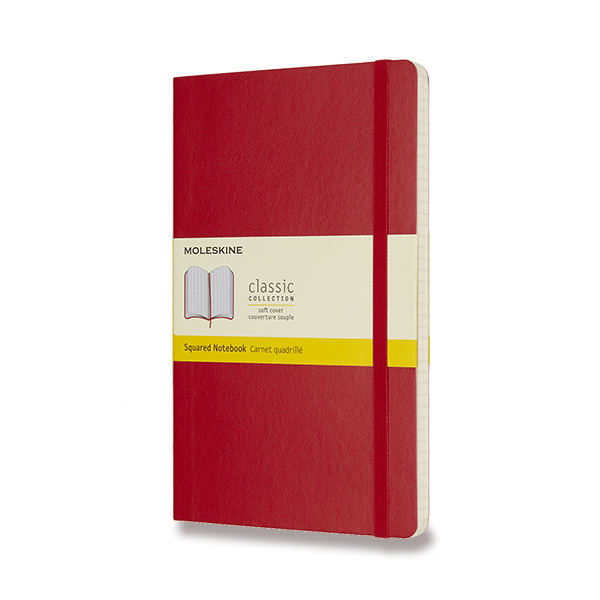Skicář MOLESKINE měkký čtverečkovaný červený L