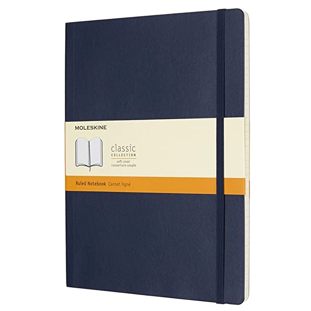 Skicář MOLESKINE měkký linkovaný modrý XL
