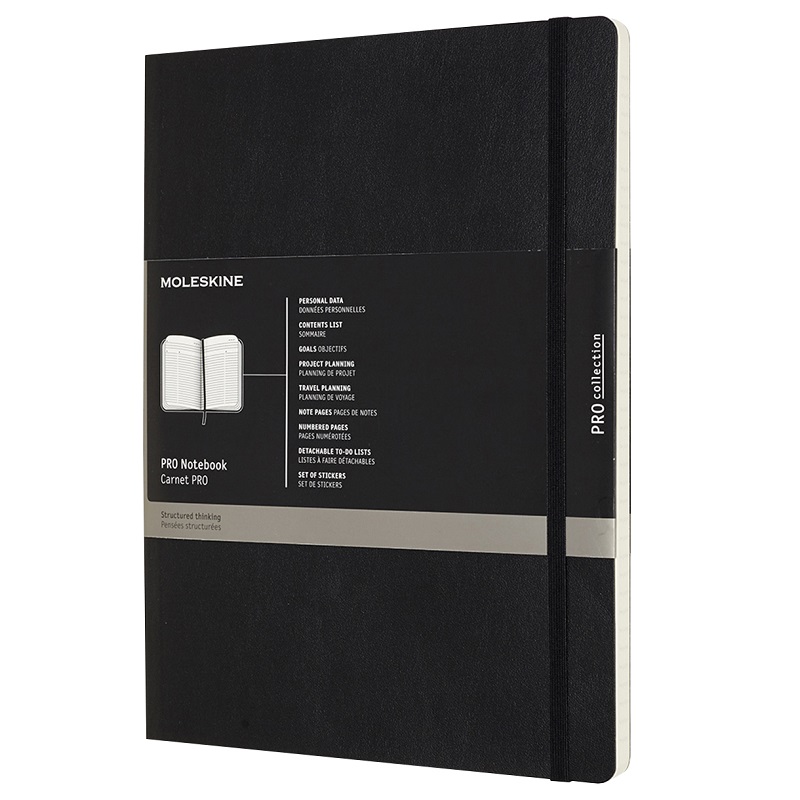 Zápisník MOLESKINE Professional měkký linkovaný černý XL