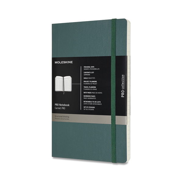 Zápisník MOLESKINE Professional měkký linkovaný tmavě zelený L