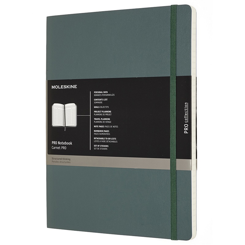 Zápisník MOLESKINE Professional měkký linkovaný tmavě zelený XL