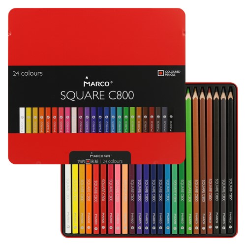 MARCO pastelky Square C800, 24ks v kovové krabičce