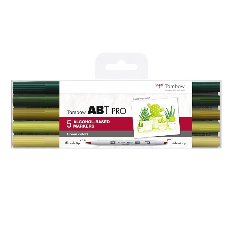 TOMBOW ABT PRO lihový Dual Brush Pen, 5ks zelené