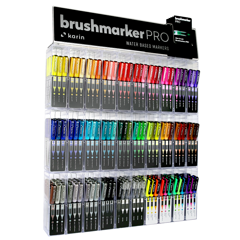 Akvarelové fixy KARIN BrushMarker PRO, 360ks kompletní stojan