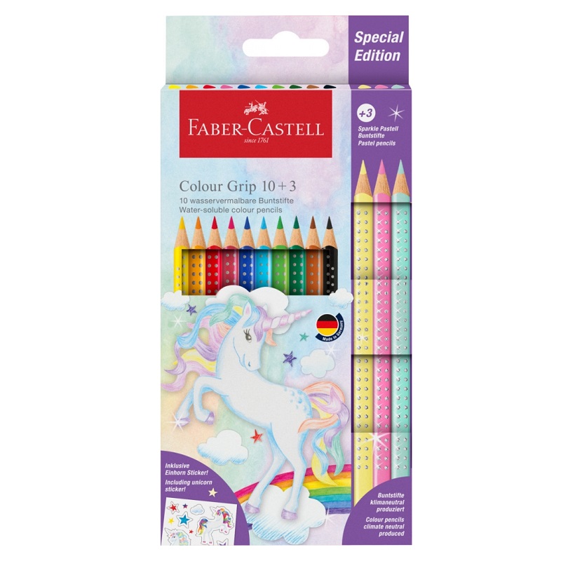 Školní akvarelové pastelky FABER-CASTELL Grip Unicorn, 10ks + 3ks třpytivé
