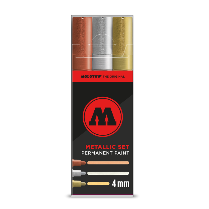Lihové fixy MOLOTOW permanentní Paint Marker 4mm, 3ks metalické