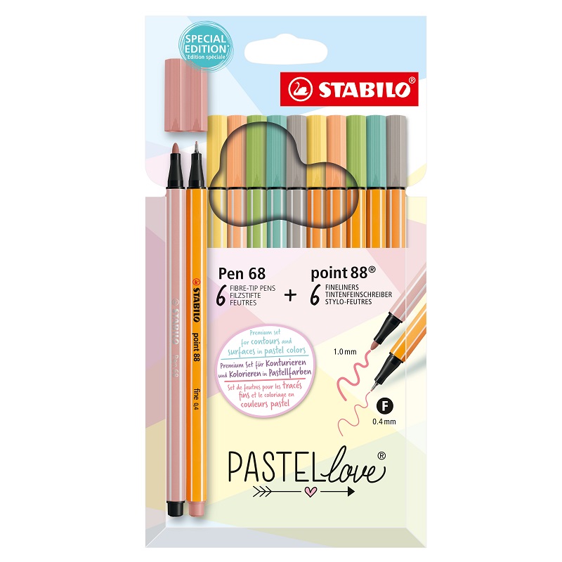 Liner STABILO point 88 a Pen 68, 12ks Pastel Love