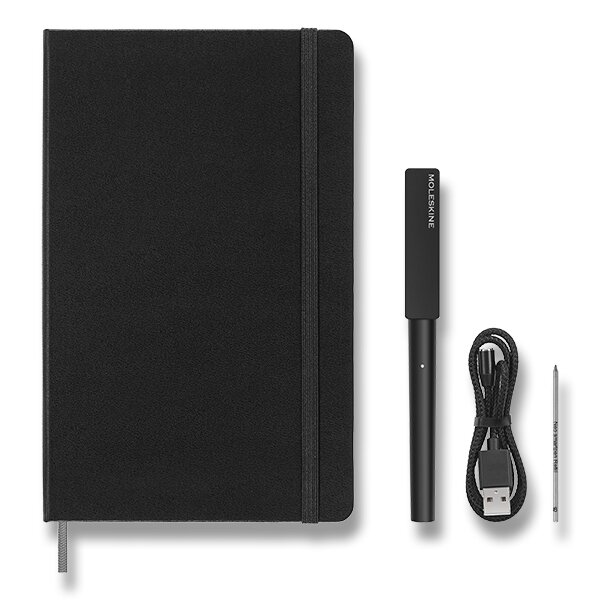 Skicář a pero MOLESKINE Smart Writing tvrdý linkovaný černý L