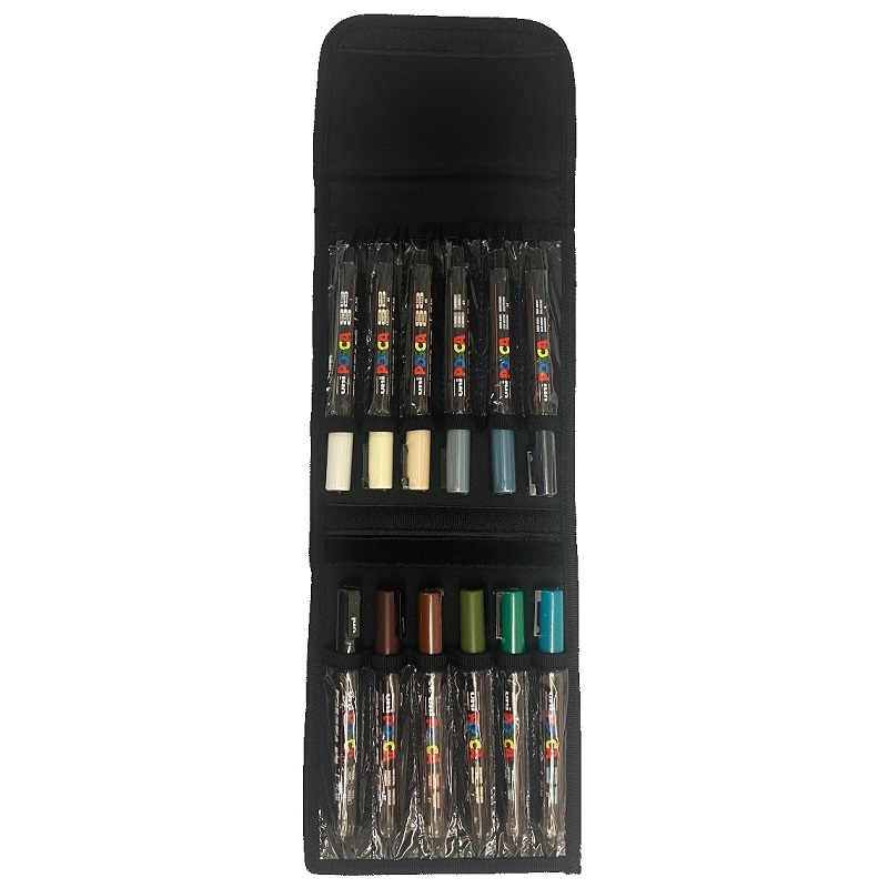 Akrylové fixy UNI POSCA LIMITED SET 3M, 12ks zemité v pouzdře