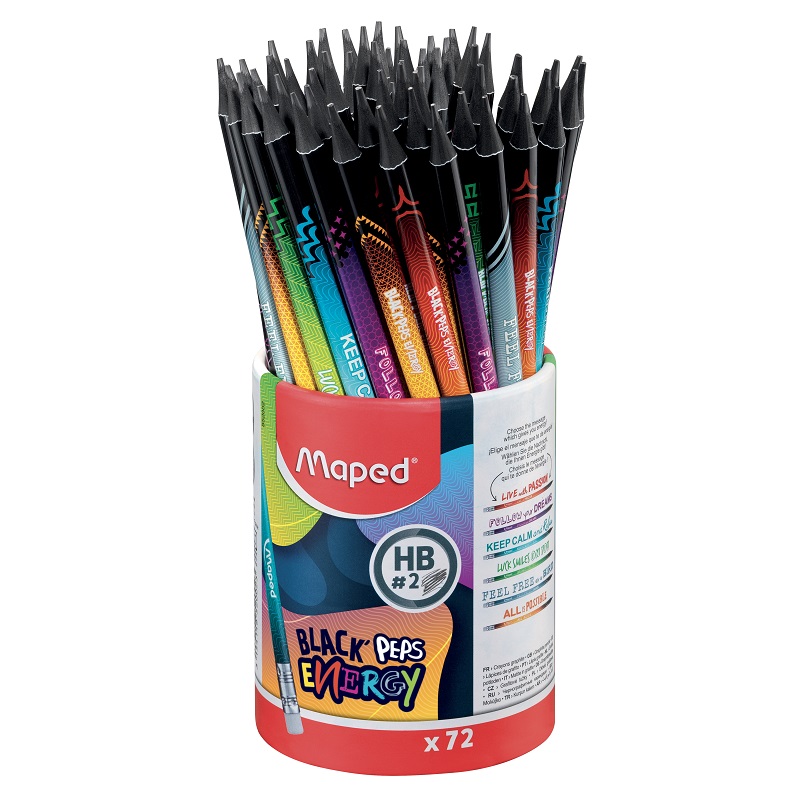 Tužky MAPED Black Peps Energy s gumou, 72ks školní set
