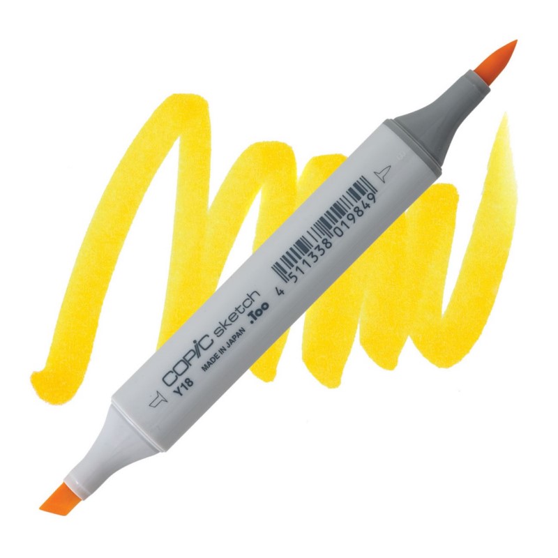Lihová fixa COPIC Sketch oboustranná Brush & Chisel, Y18 Lightning yellow