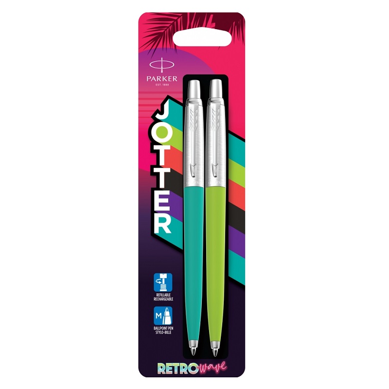 Kuličkové pero PARKER Jotter Originals Retro Wave, 2ks Turquoise & Lime Green