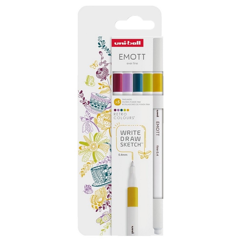 UNI EMOTT fine liner 0,4mm, 5ks Retro
