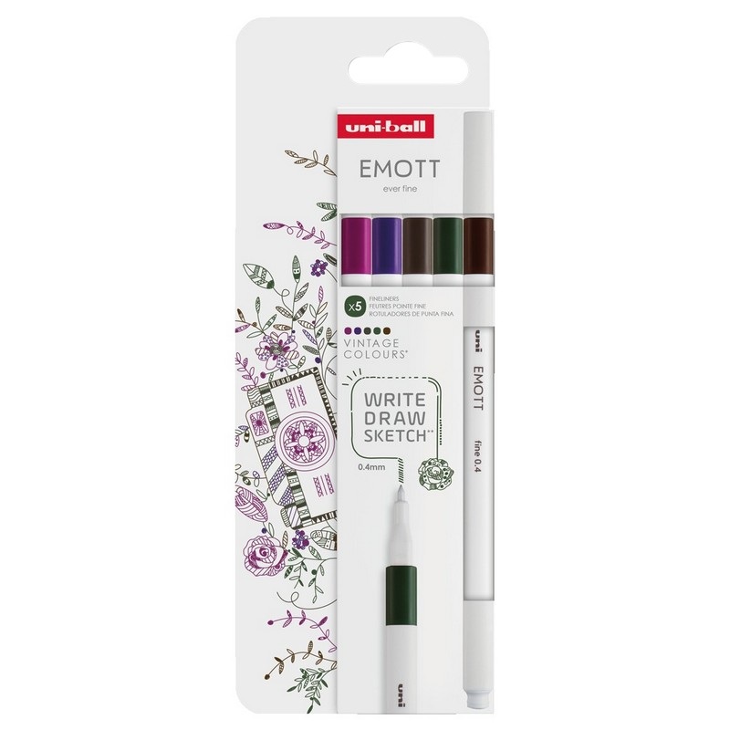 UNI EMOTT fine liner 0,4mm, 5ks Vintage