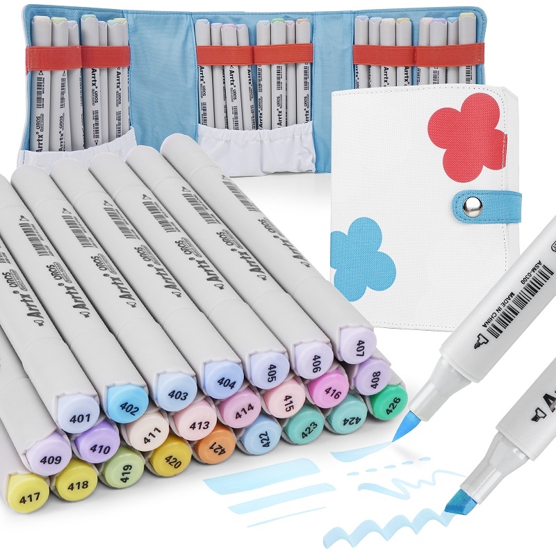 Lihové fixy ARRTX oboustranné Brush & Chisel, 24ks pastelové
