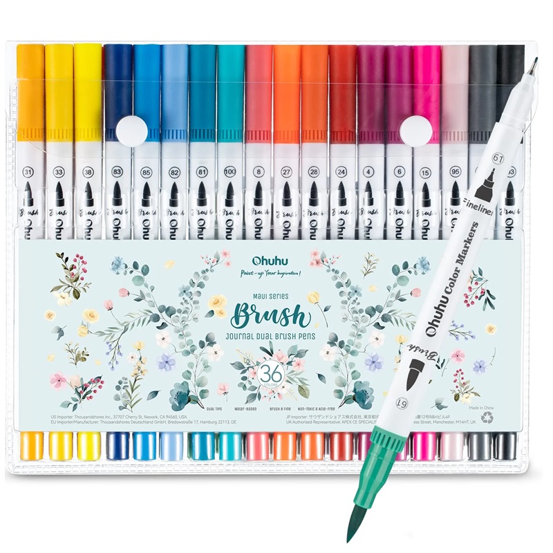 Akvarelové fixy OHUHU Aqua Brush Marker, 36ks