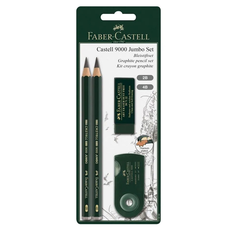 FABER-CASTELL grafitové tužky CASTELL 9000 JUMBO, 2ks + příslušenství