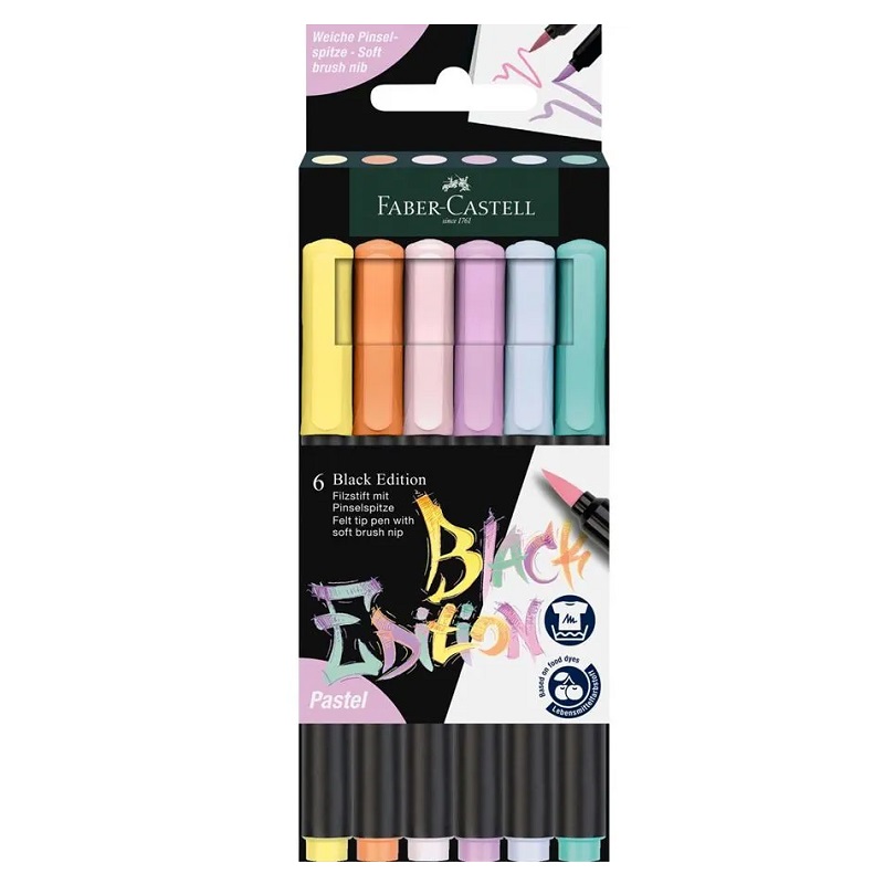 FABER-CASTELL štětcové fixy Black Edition, set 6ks pastelové