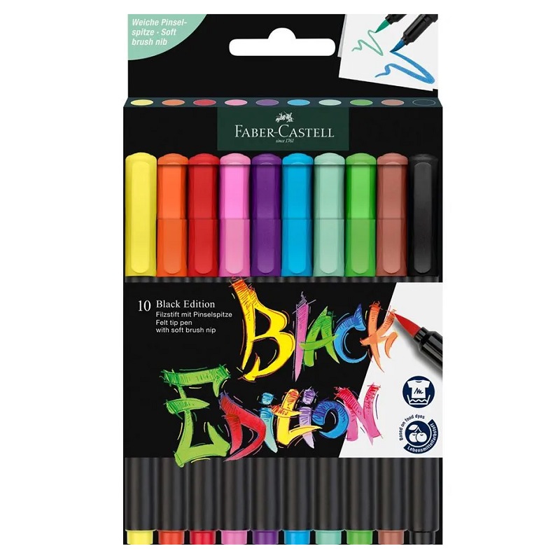FABER-CASTELL štětcové fixy Black Edition, set 10ks