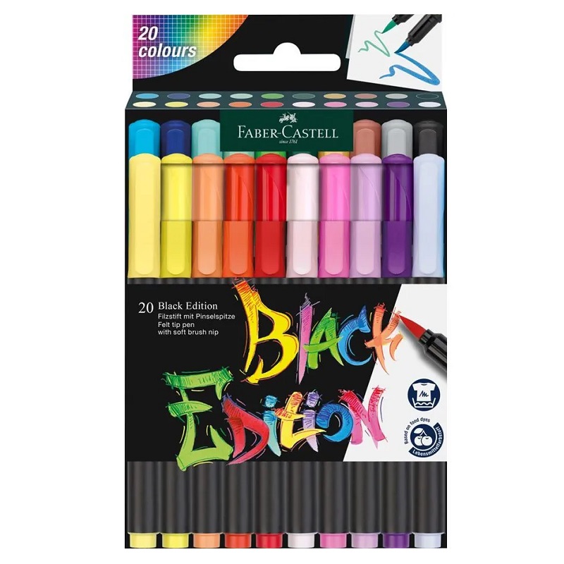 FABER-CASTELL štětcové fixy Black Edition, set 20ks