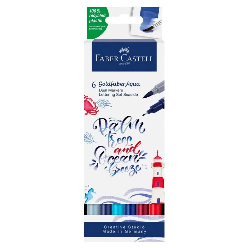 FABER-CASTELL akvarelové GOLDFABER DUAL, set 6ks Lettering Seaside