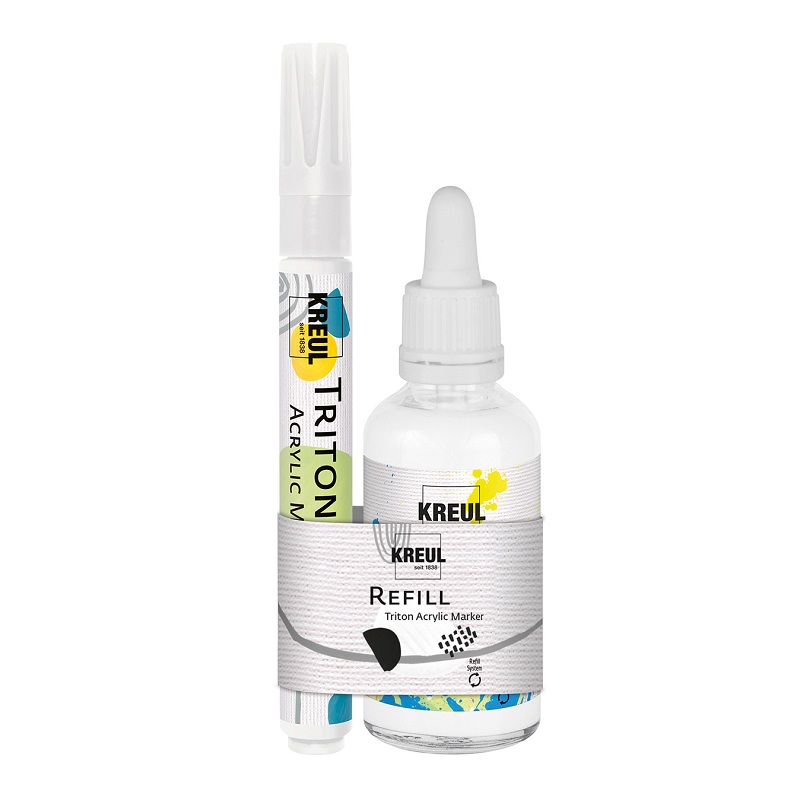 Akrylový popisovač KREUL Triton šikmý, bílý + inkoust 50ml