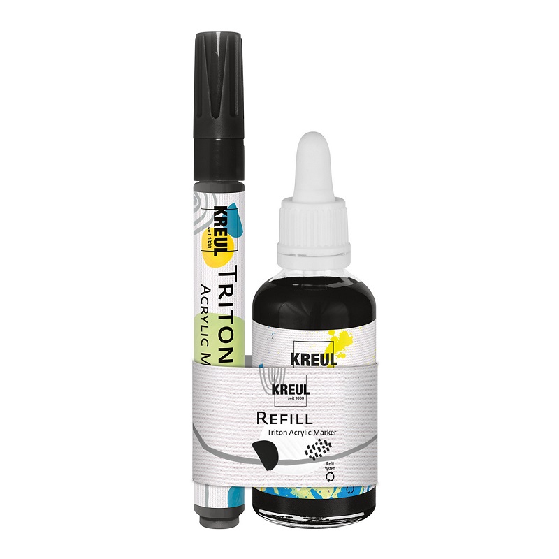 Akrylový popisovač KREUL Triton šikmý, černý + inkoust 50ml