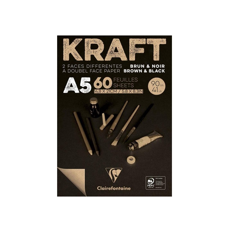 Blok CLAIREFONTAINE Brown & Black Kraft, A5, 90g, 60 listů