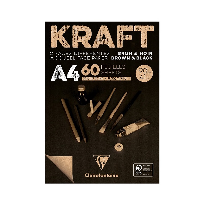 Blok CLAIREFONTAINE Brown & Black Kraft, A4, 90g, 60 listů