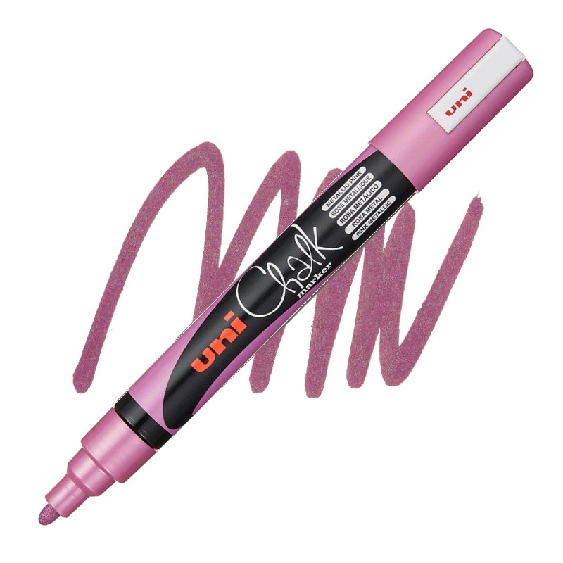 Křídová fixa UNI CHALK 5M, metalická růžová