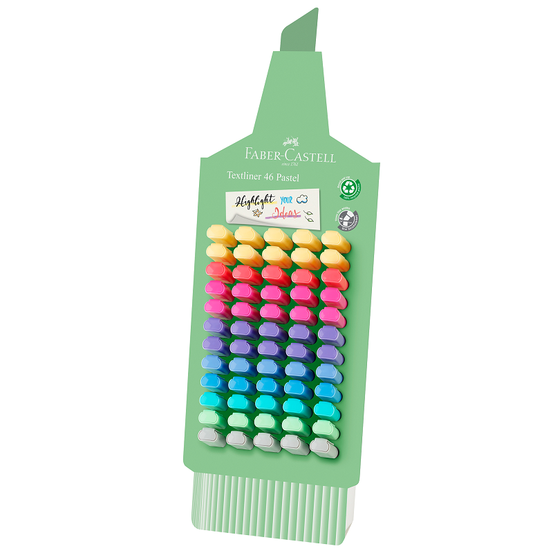 FABER-CASTELL zvýrazňovač Textliner 1546, set 60ks PASTEL ve stojánku