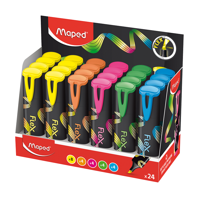 Zvýrazňovač MAPED Fluo Peps flex, 24ks ve stojánku