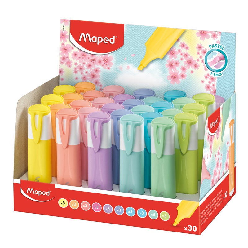 Zvýrazňovač MAPED Fluo Peps pastelový, 30ks ve stojánku