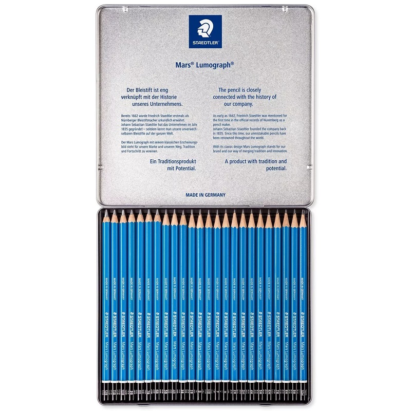 Grafitové tužky STAEDTLER Mars Lumograph, 24ks v kovové krabičce