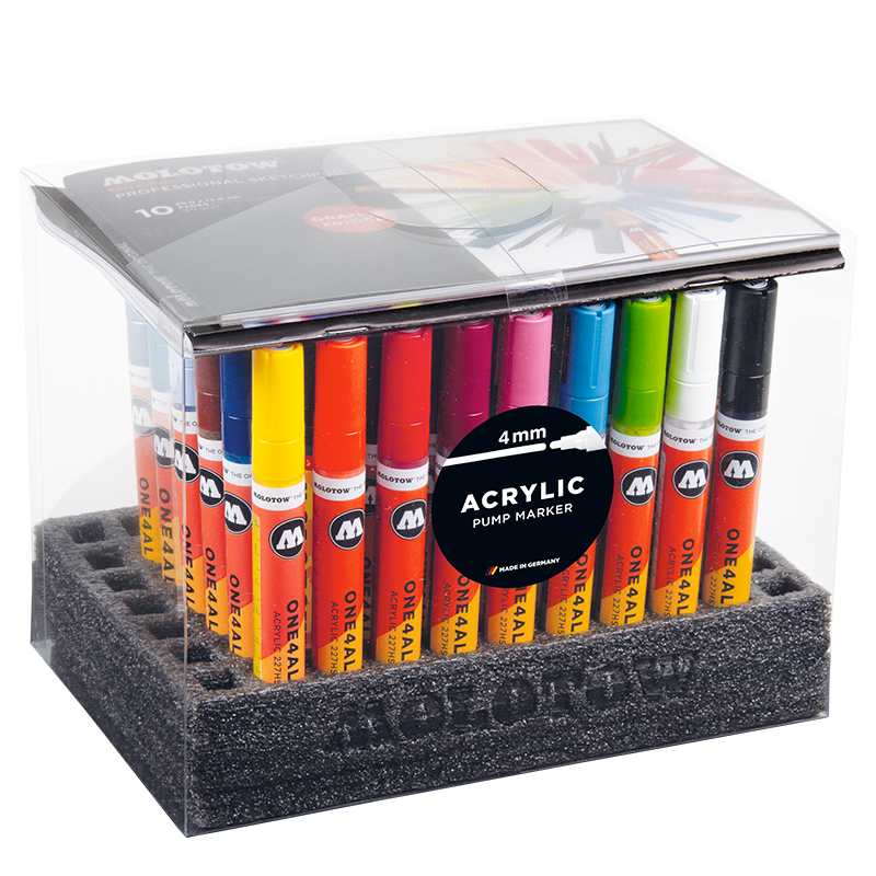 Akrylové fixy MOLOTOW One4All 227HS 4mm, 50ks Complete Set ve stojánku