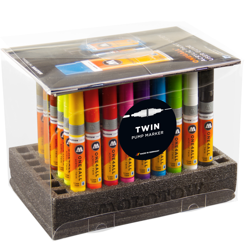 Akrylové fixy MOLOTOW One4All Twin, 50ks Complete Set ve stojánku