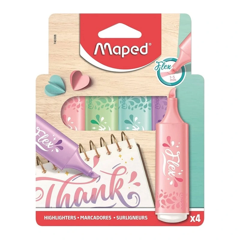 Zvýrazňovače MAPED Fluo Peps flex, 4 ks pastelové