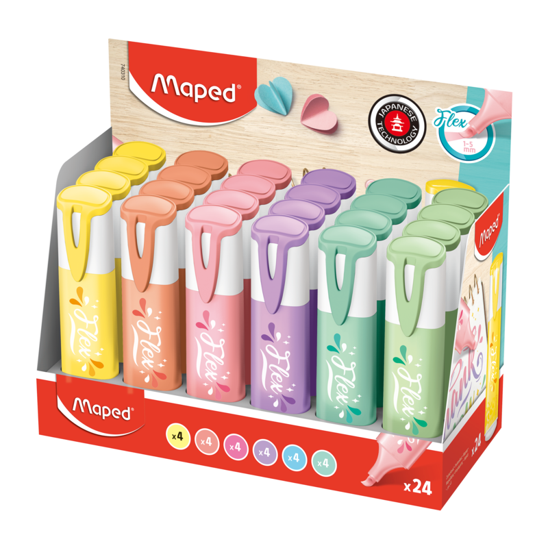 Zvýrazňovač MAPED Fluo Peps flex, 24ks pastelové ve stojánku