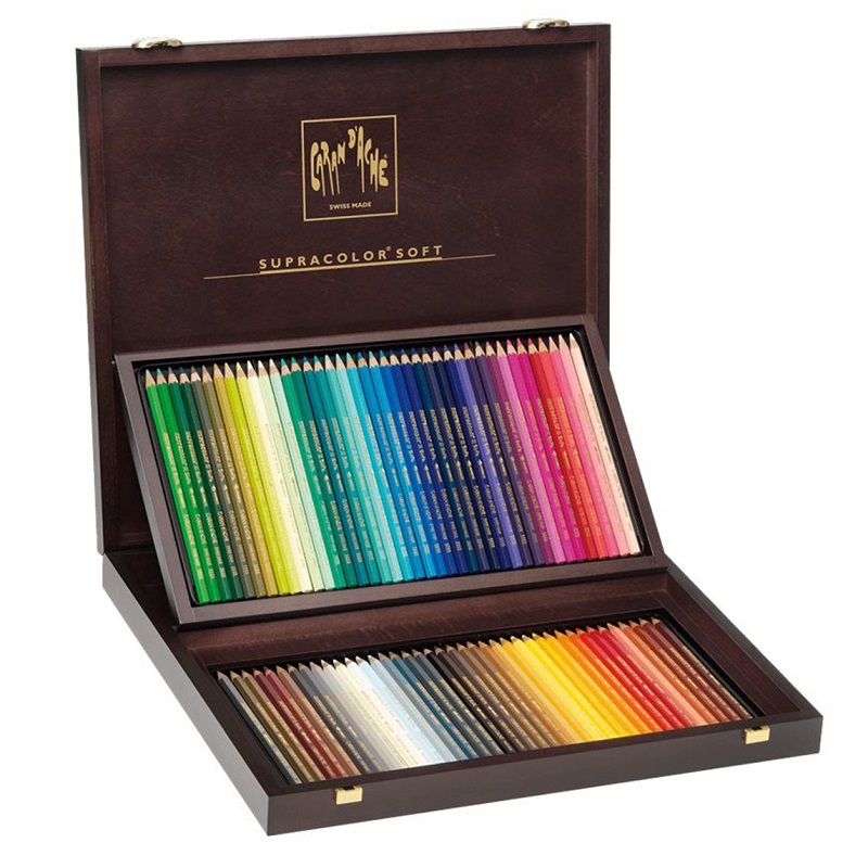 CARAN D'ACHE Akvarelové pastelky Supracolor CARAN D'ACHE, 80ks v dřevěné kazetě