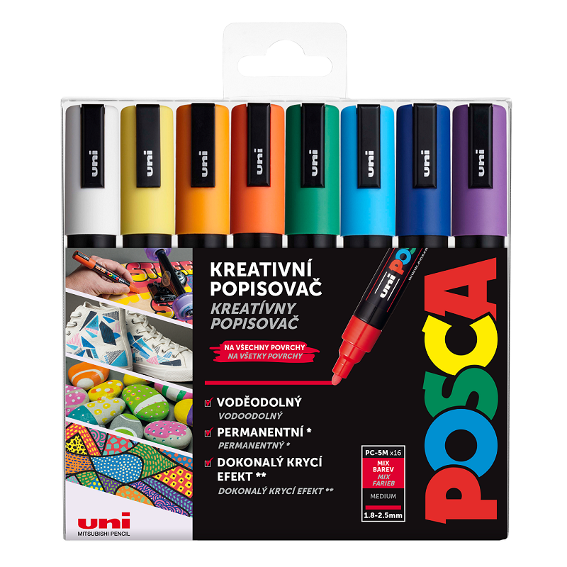 Akrylové fixy UNI POSCA 5M, 16ks