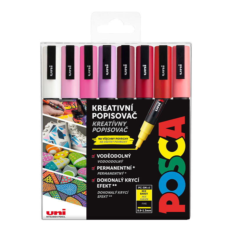Akrylové fixy UNI POSCA 3M, 8ks teplé tóny