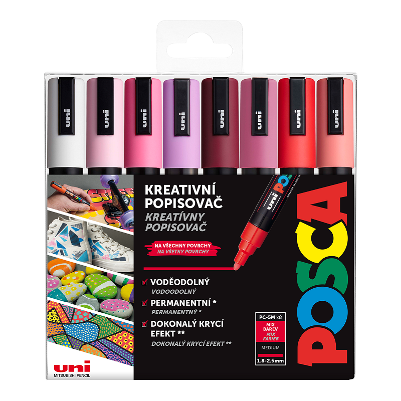 Akrylové fixy UNI POSCA 5M, 8ks teplé tóny