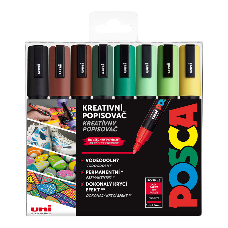 Akrylové fixy UNI POSCA 5M, 8ks zemité tóny