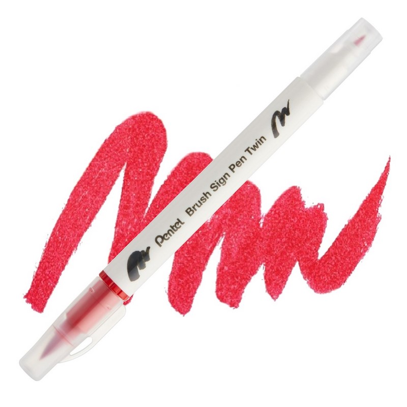 PENTEL Touch Brush Sign Pen TWIN, červený