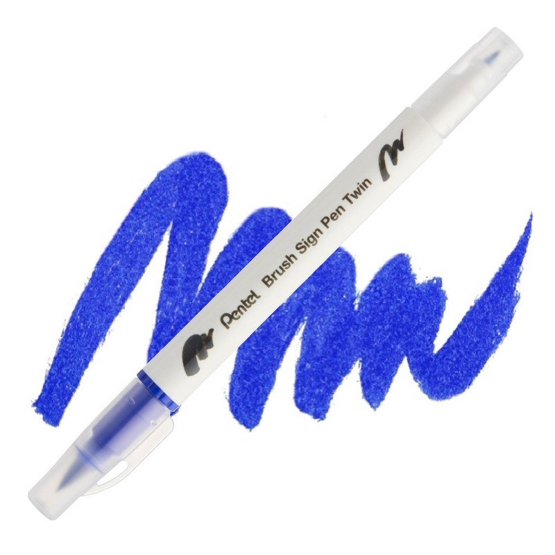 PENTEL Touch Brush Sign Pen TWIN, modrý