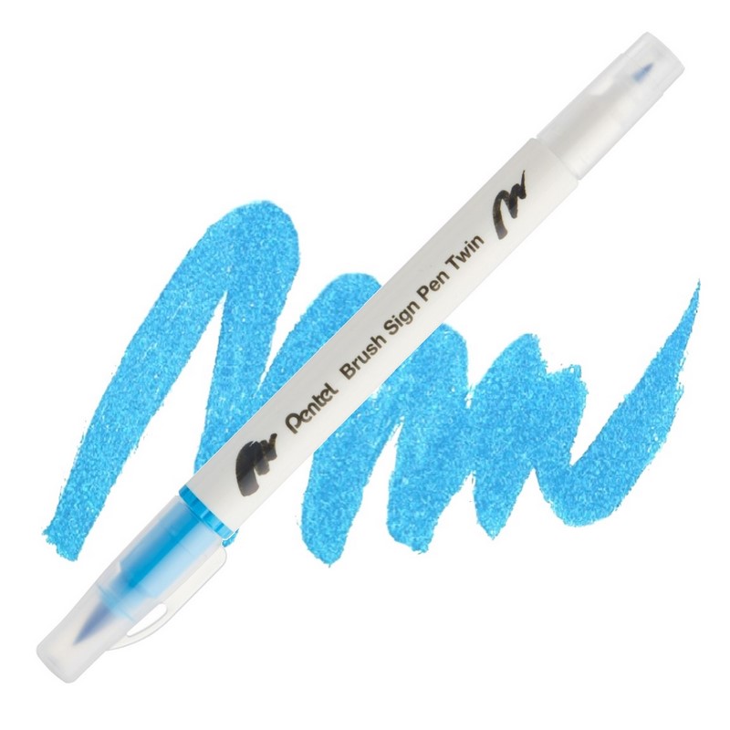 PENTEL Touch Brush Sign Pen TWIN, nebesky modrý