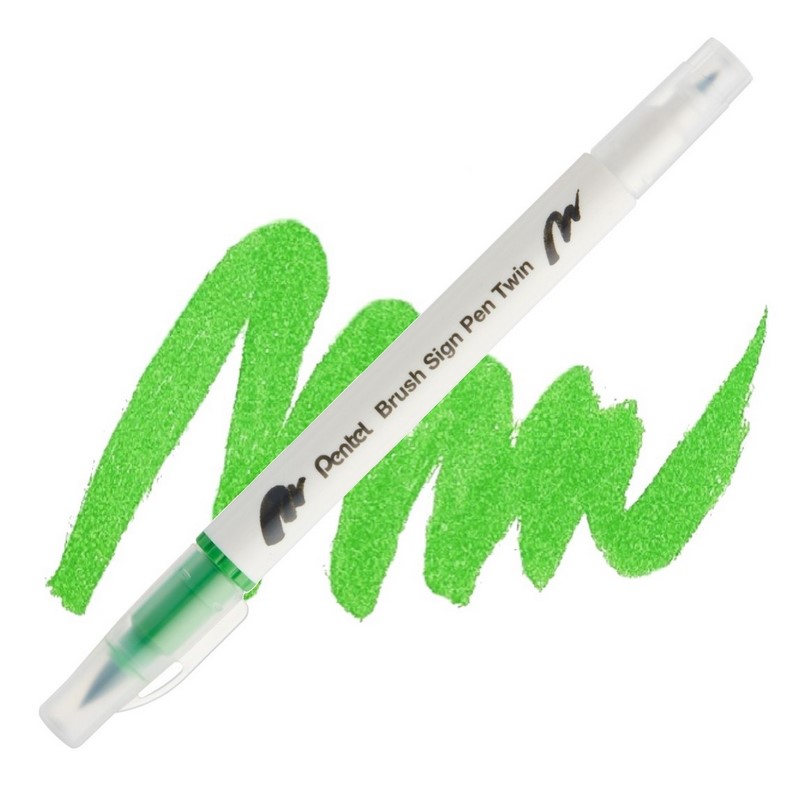 PENTEL Touch Brush Sign Pen TWIN, světle zelený