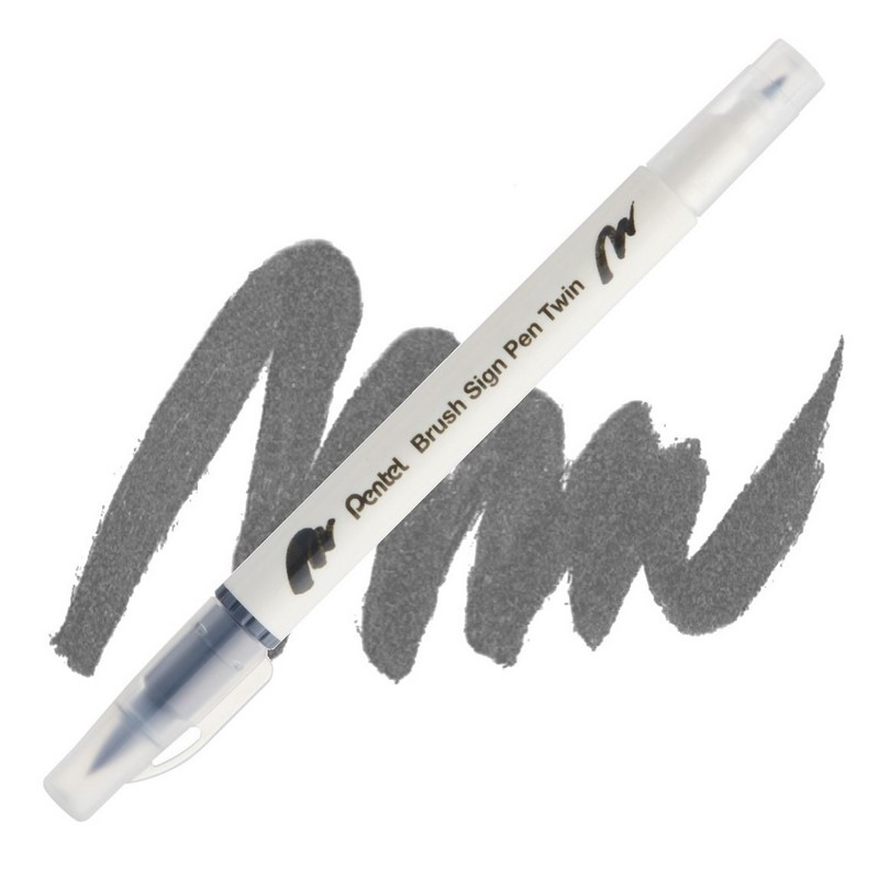 PENTEL Touch Brush Sign Pen TWIN, šedý
