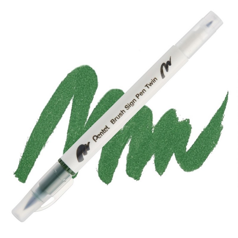 PENTEL Touch Brush Sign Pen TWIN, olivový
